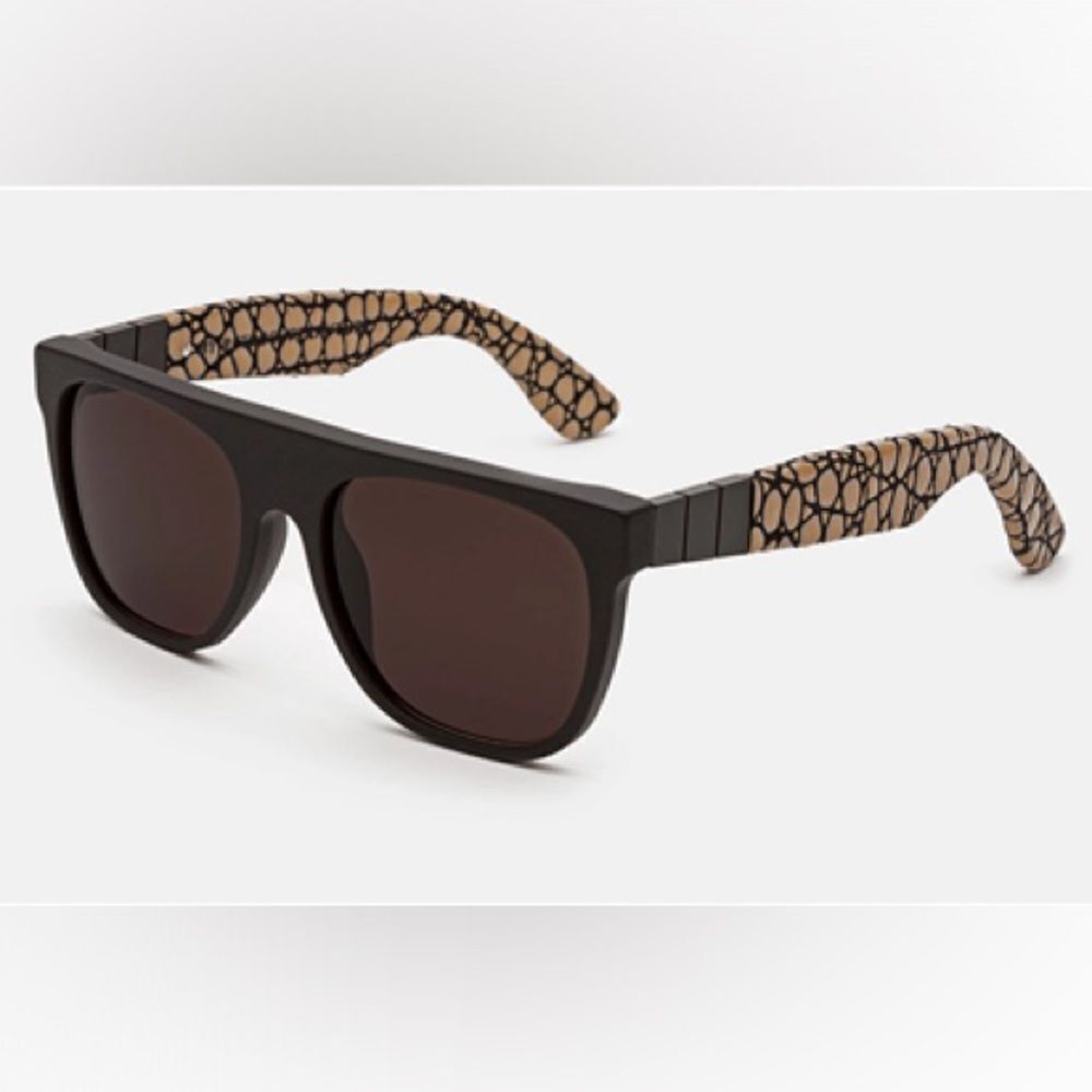 RetroSuperFuture Flat Top Gianni Pompei Black Sunglasses with Tan Patterned Arms